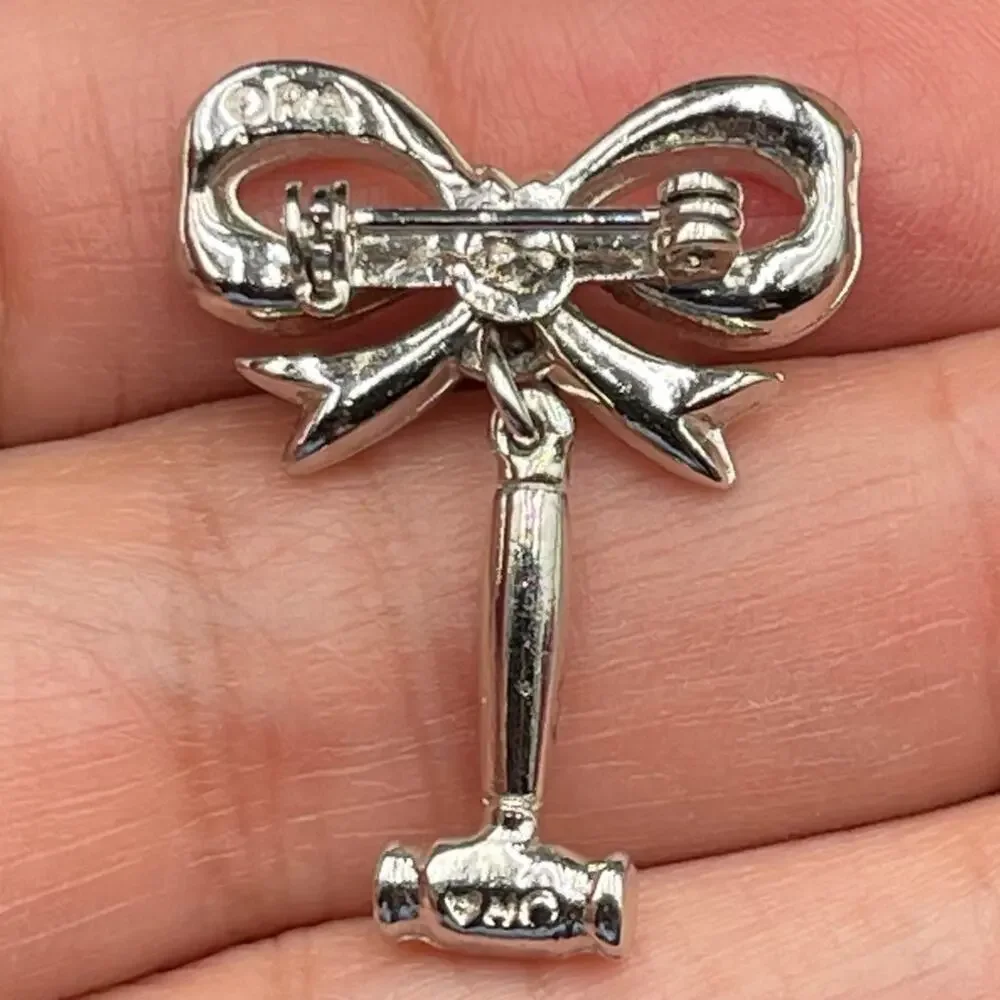 ORA Rhinestone Bow Shriners Scimitar Hammer Dangle Brooch 1.25